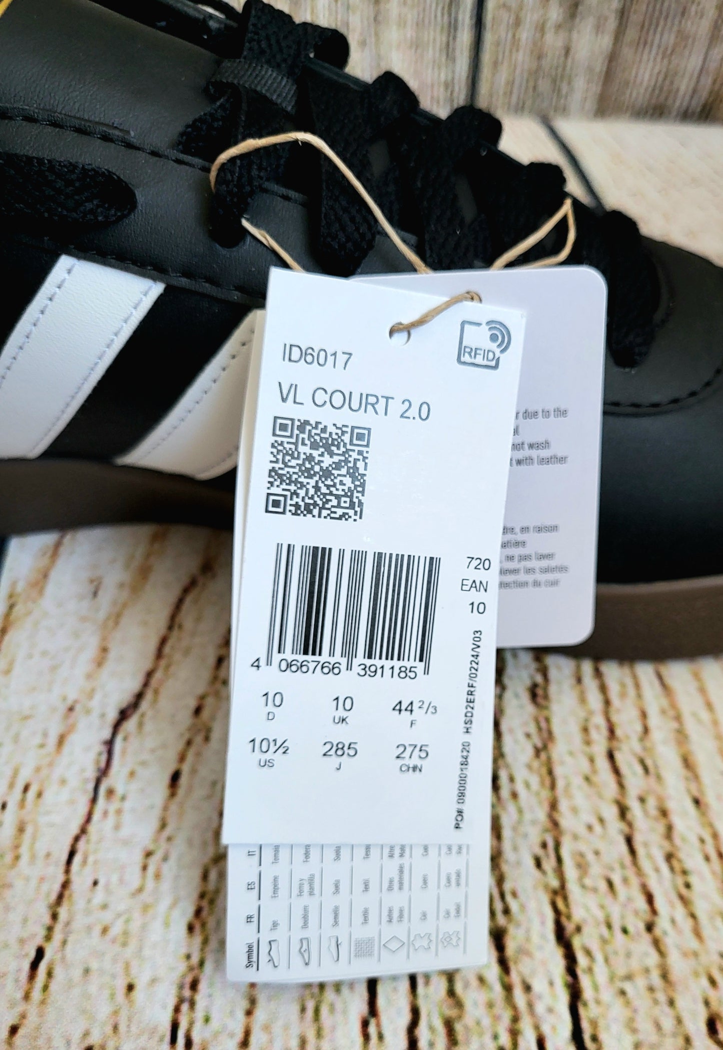 Adidas Black And White VL Courts 2.0 Trainers- Size 10