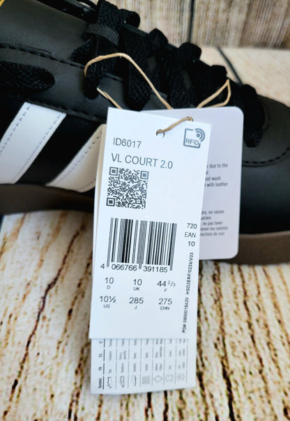 Adidas Black And White VL Courts 2.0 Trainers- Size 10