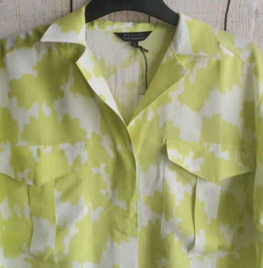 Armani Exchange Lime Green and White Marbled Shirt- Size Large